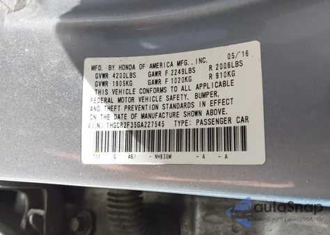 2016 Honda Accord Lx from USA, damaged, VIN 1HGCR2F35GA227545